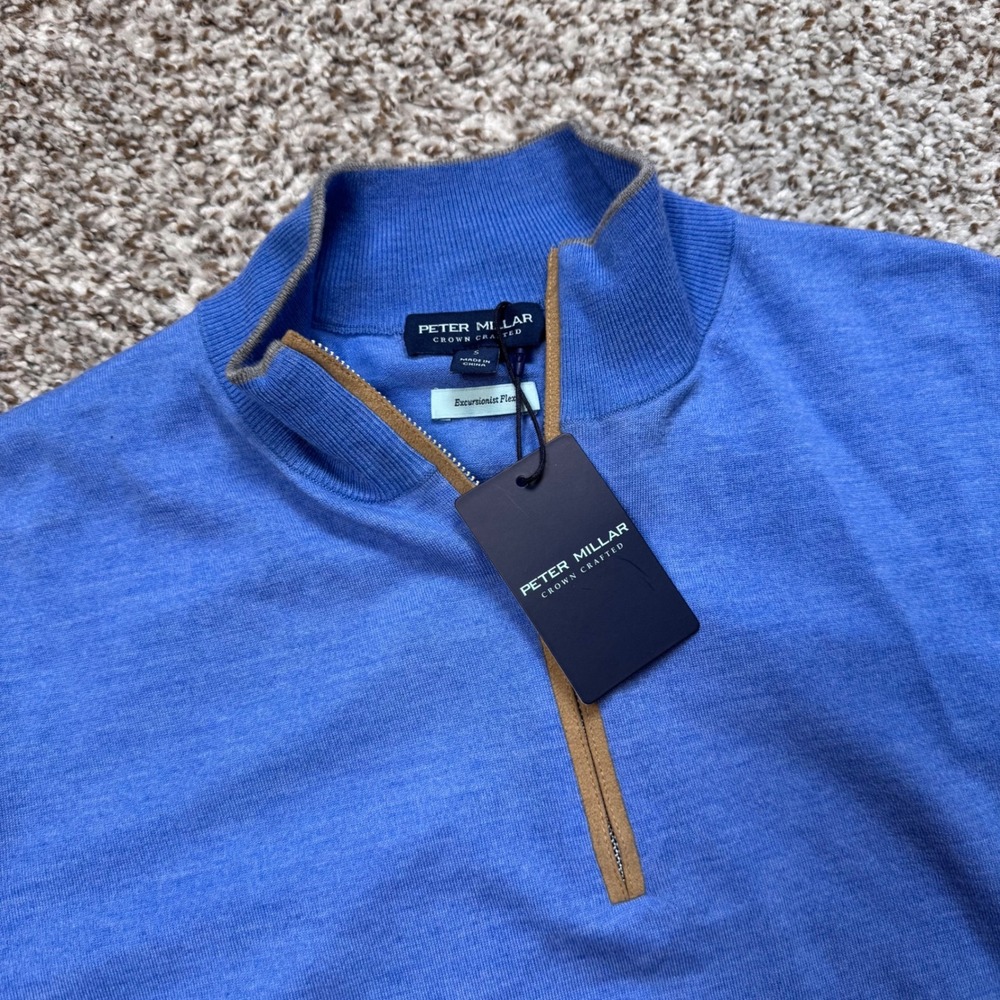 Peter‎ Millar Crown Excursionist Flex Quarter Zip Sweater Blue Merino Wool Small